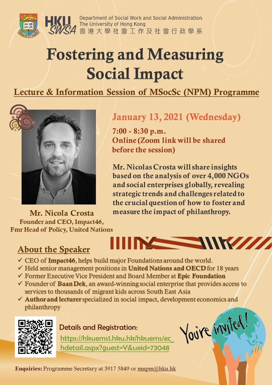 MNPM Lecture & Information Session on 13 January 2021 – Fostering and Measuring Social Impact