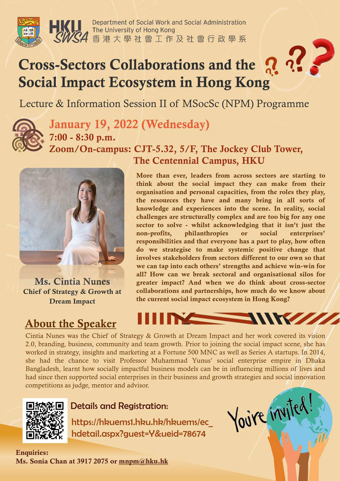 HKU MSocSc(Nonprofit Management) Lecture & Information Session – Cross-Sectors Collaborations and the Social Impact Ecosystem in Hong Kong (Jan 19)
