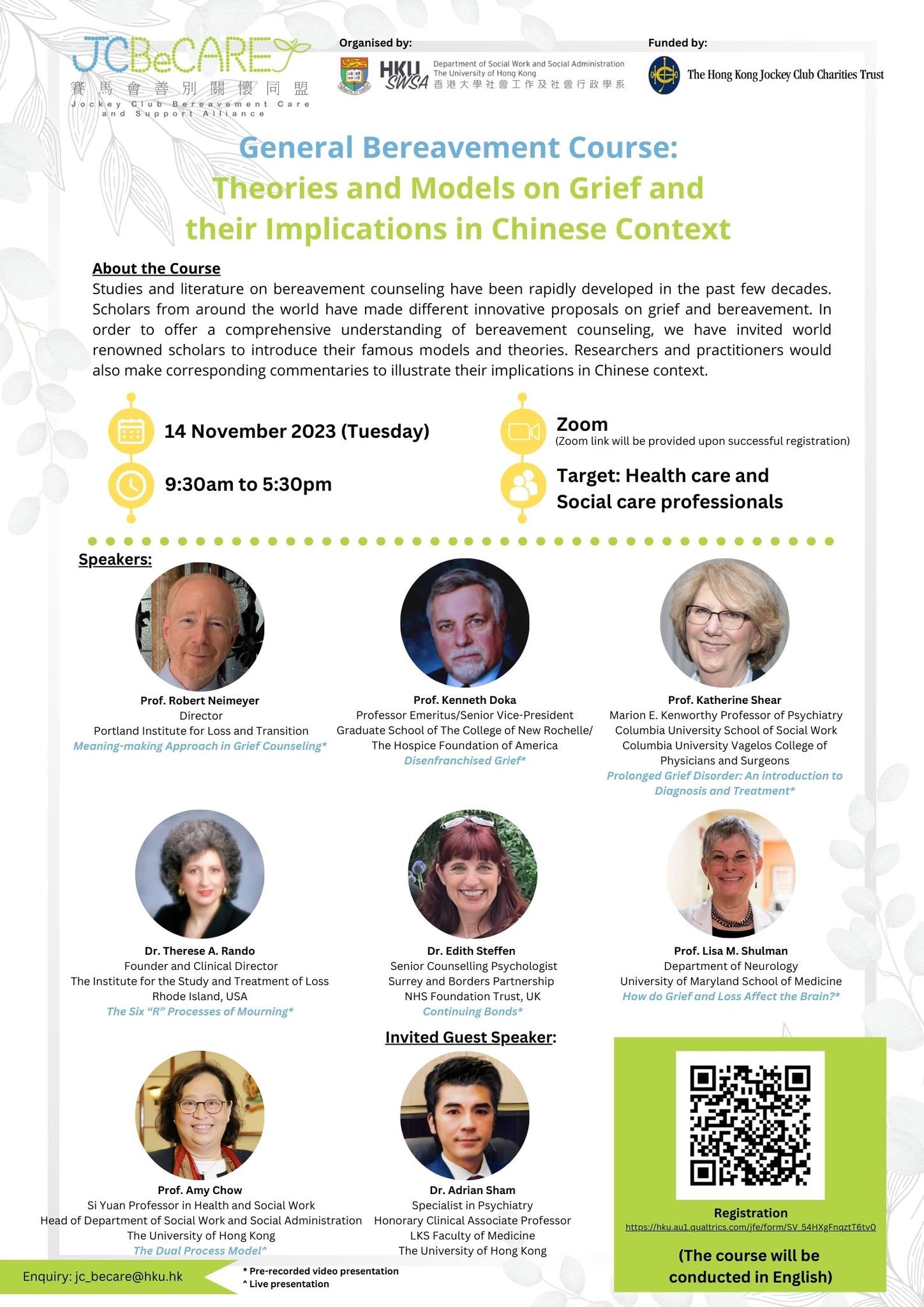 JCBeCARE General Bereavement Course: Theories and Models on Grief and their implications in Chinese Context