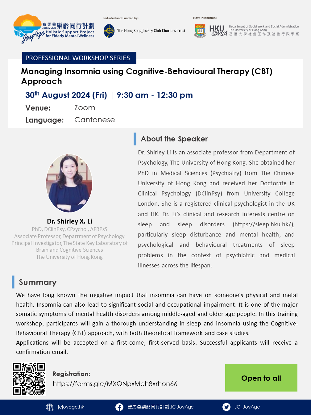 Professional Workshop Series Managing Insomnia using Cognitive- Behavioural Therapy (CBT) Approach