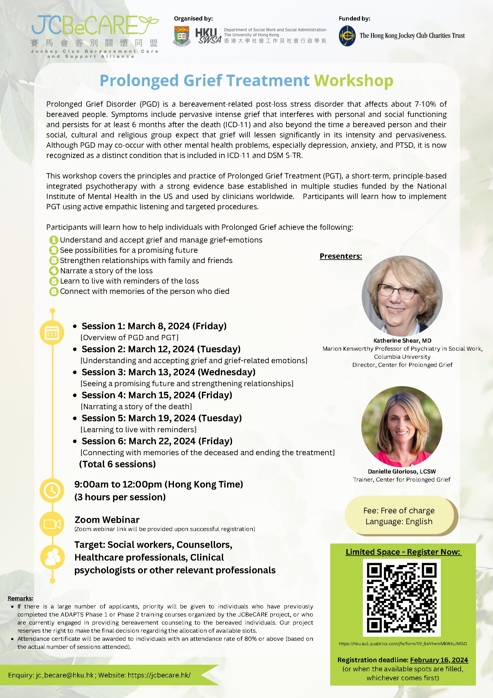 JCBeCARE Prolonged Grief Treatment Workshop